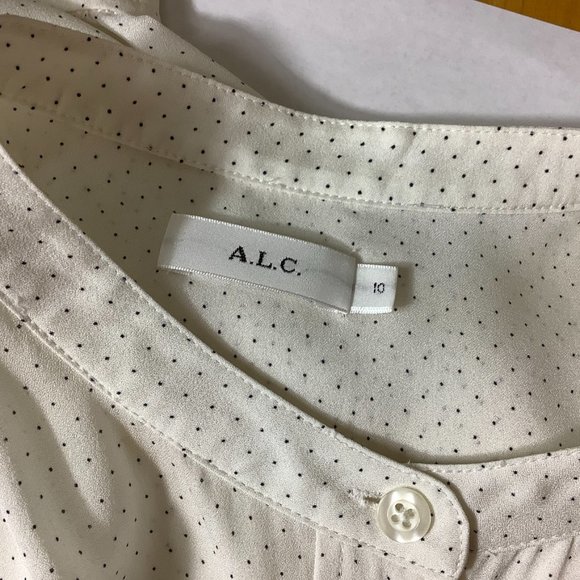 A.L.C. White & Black Walter Mini Dot Long Sleeve Band Collar Silk Shirt 10 - Picture 6 of 7